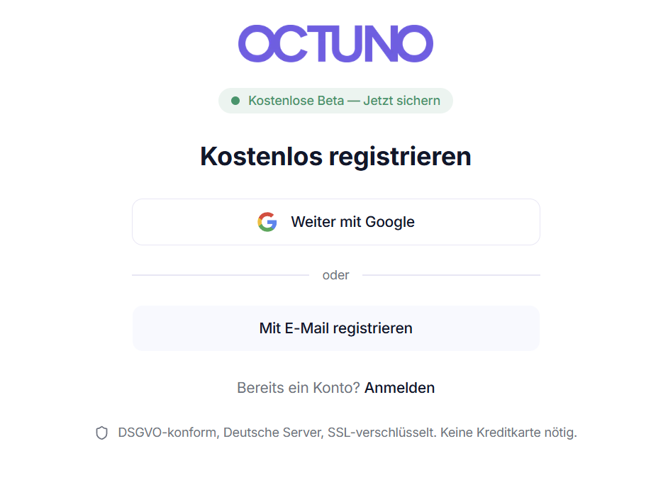 Registrierung – Konto kostenlos anlegen (Google oder E-Mail)
