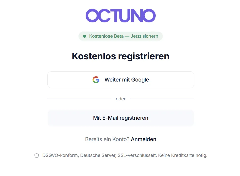 Registrierung – Konto kostenlos anlegen (Google oder E-Mail)